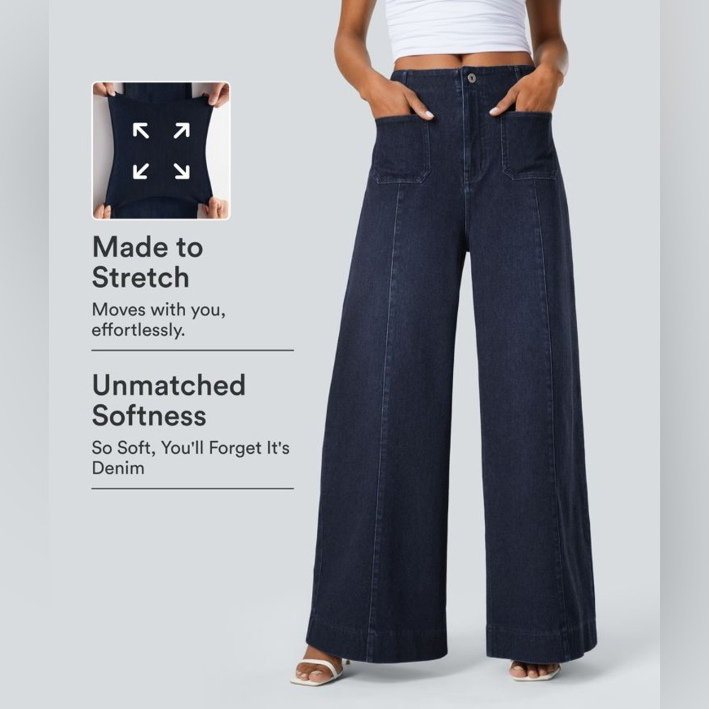 Halara Flex High Waisted Pockets Washed Casual Wide Leg Jeans - Picture 7 of 11